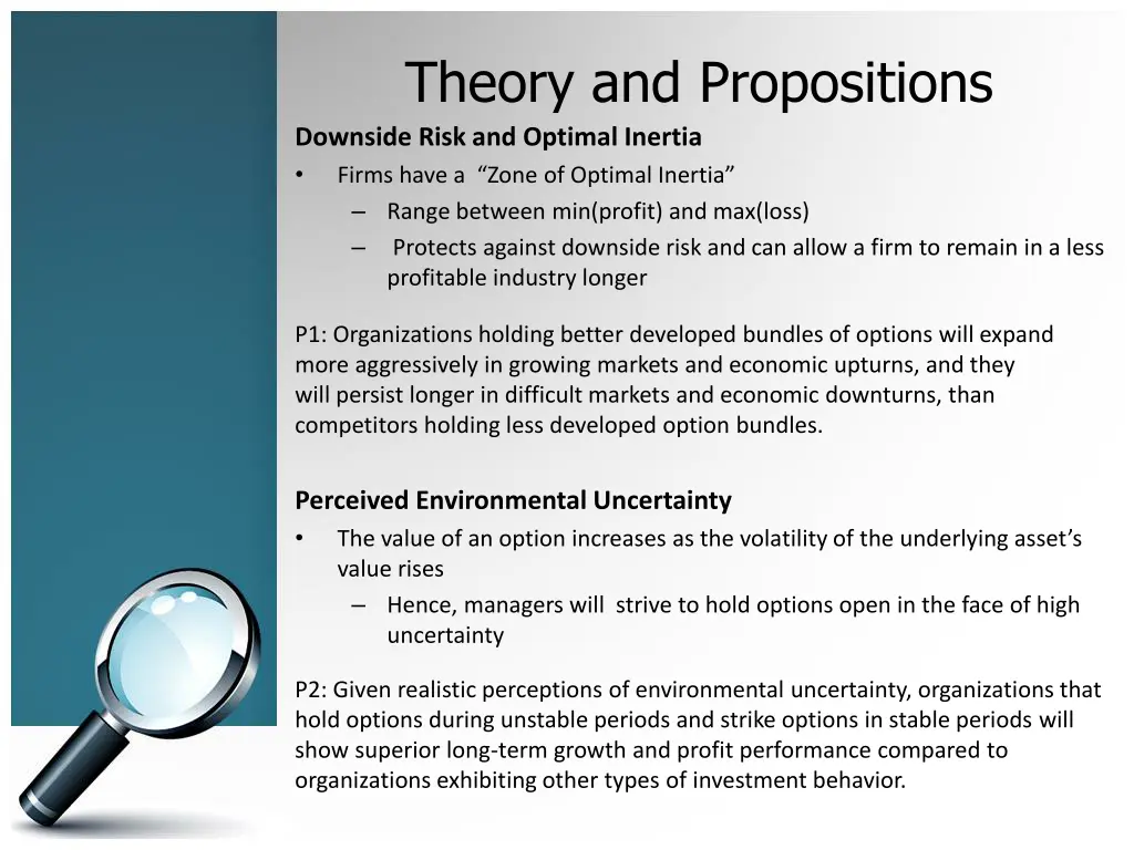 theory and propositions downside risk and optimal