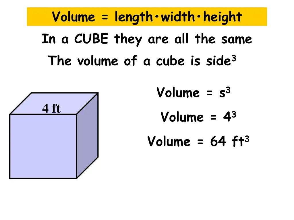 volume length width height in a cube they