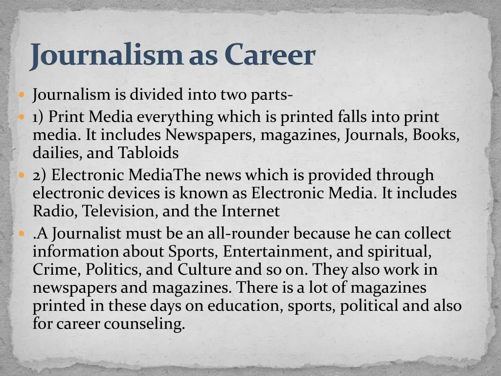 journalism as career