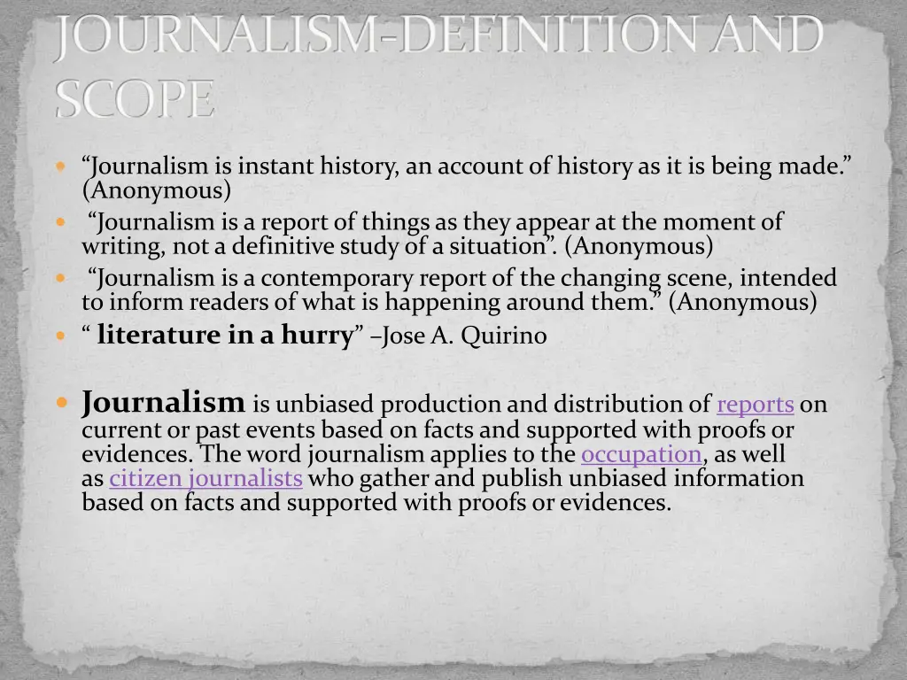 journalism definition and scope