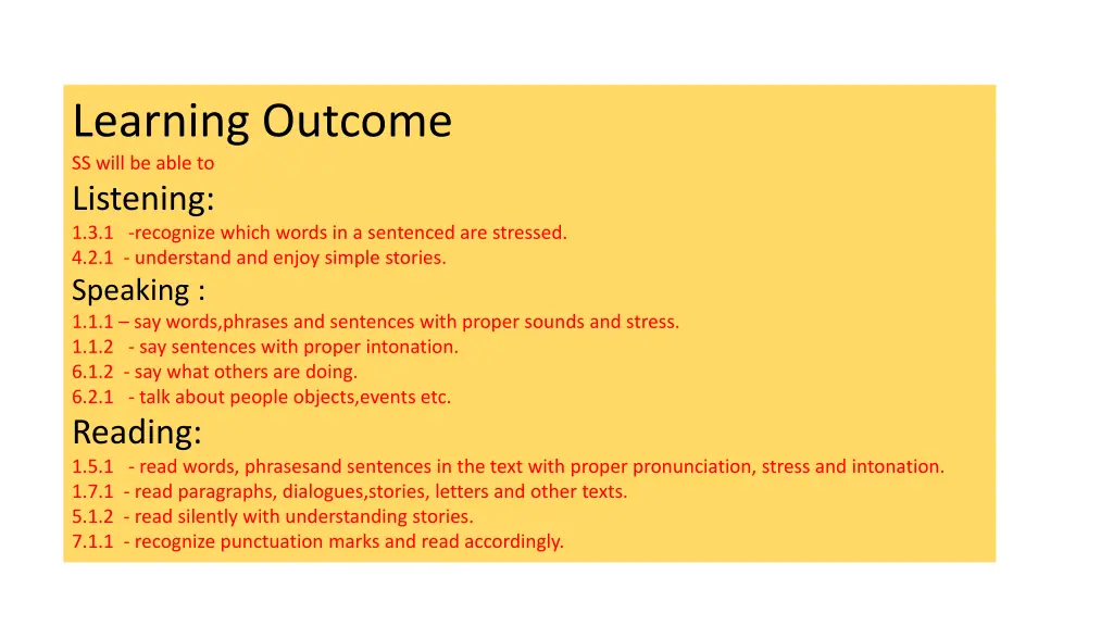 learning outcome ss will be able to listening