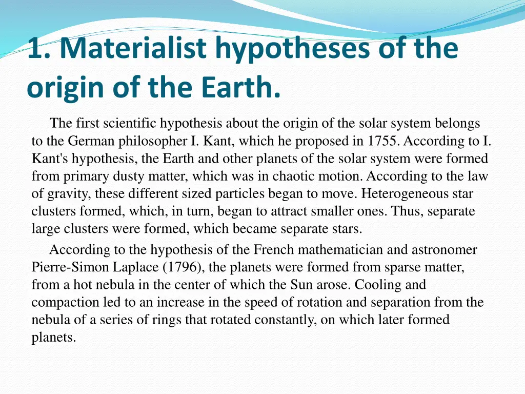 1 materialist hypotheses of the origin 1