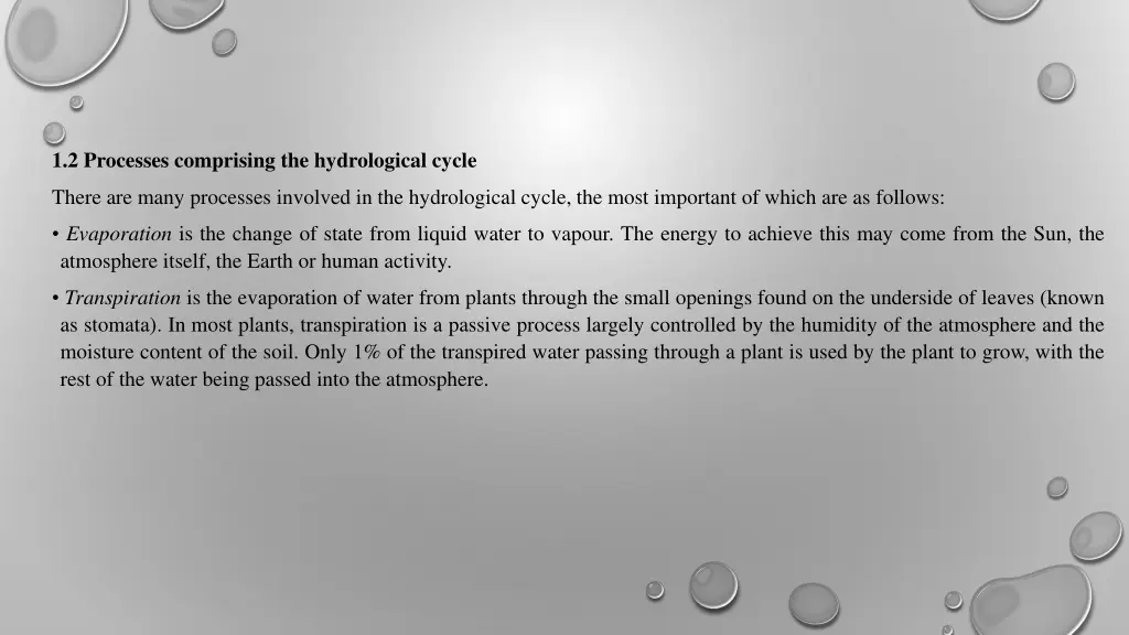 1 2 processes comprising the hydrological cycle