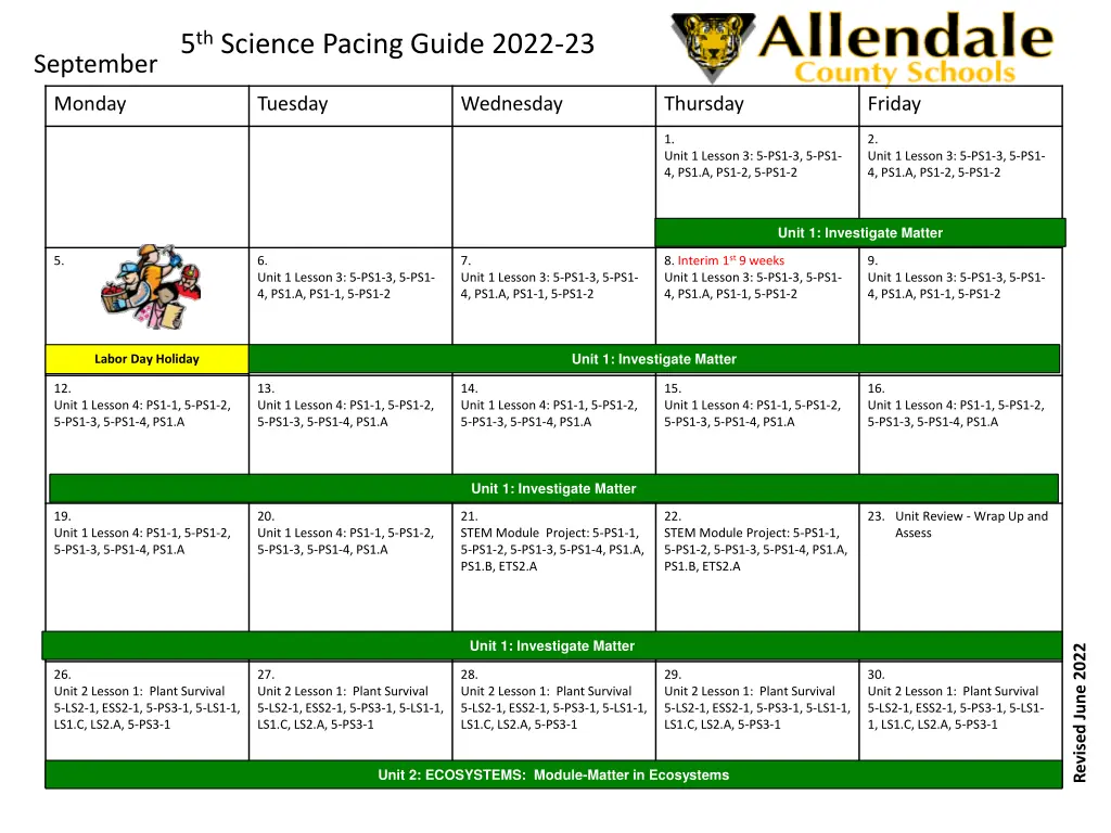 5 th science pacing guide 2022 23