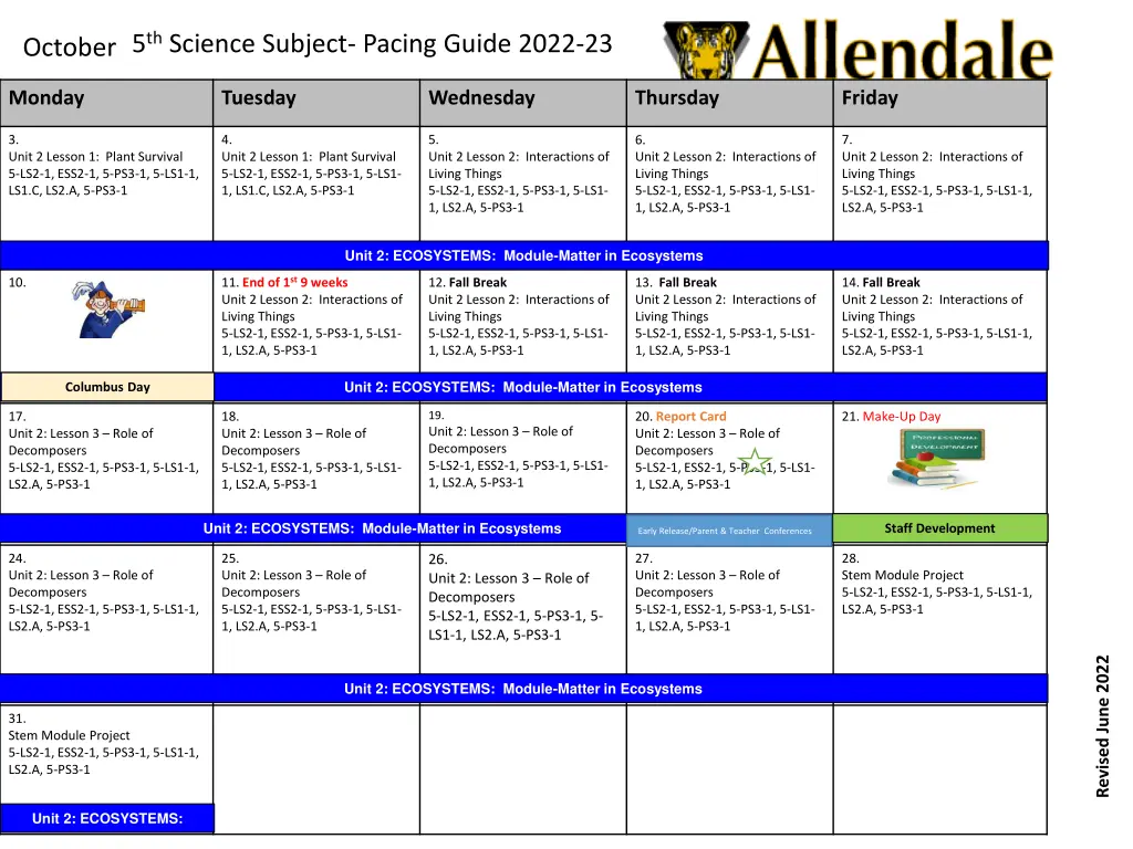 5 th science subject pacing guide 2022 23