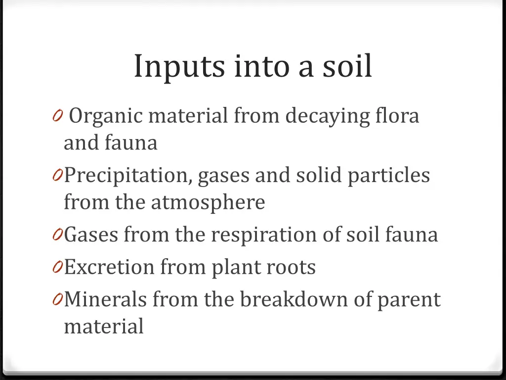 inputs into a soil