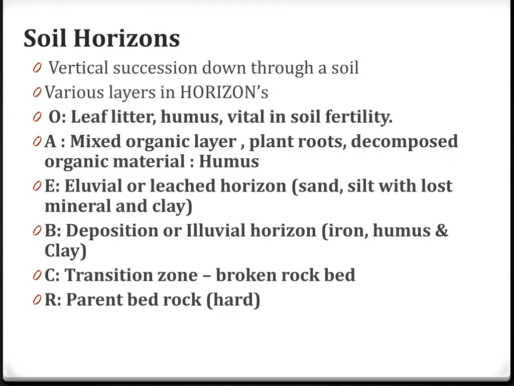 soil horizons 0 vertical succession down through