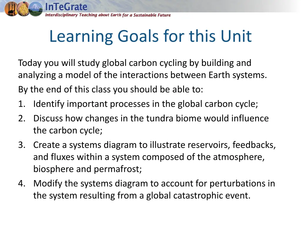 learning goals for this unit