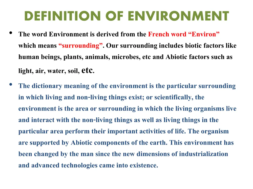 definition of environment the word environment