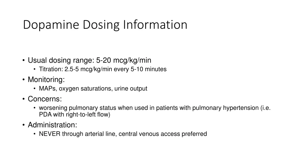 dopamine dosing information