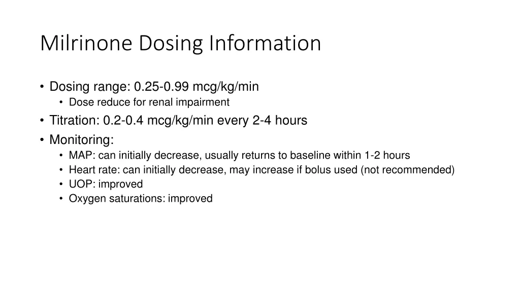 milrinone dosing information