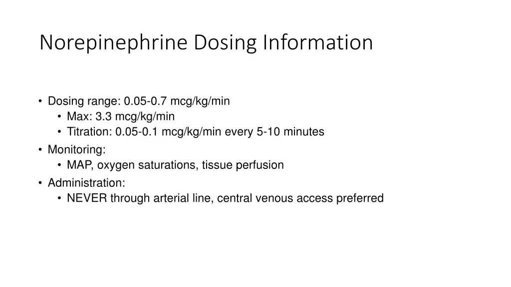 norepinephrine dosing information