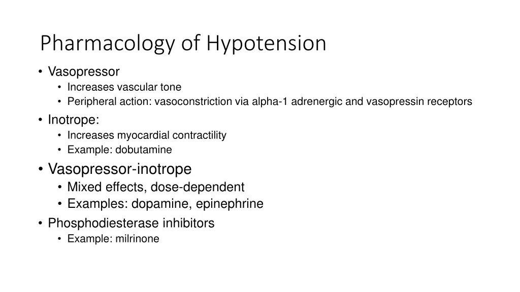 pharmacology of hypotension