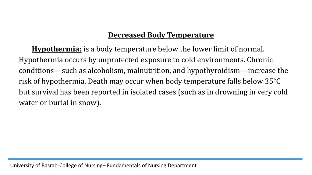 decreased body temperature