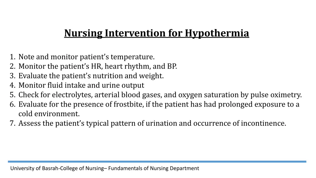 nursing intervention for hypothermia