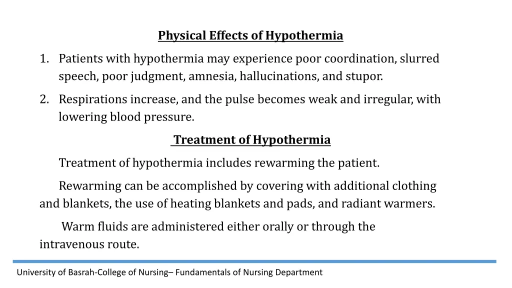 physical effects of hypothermia