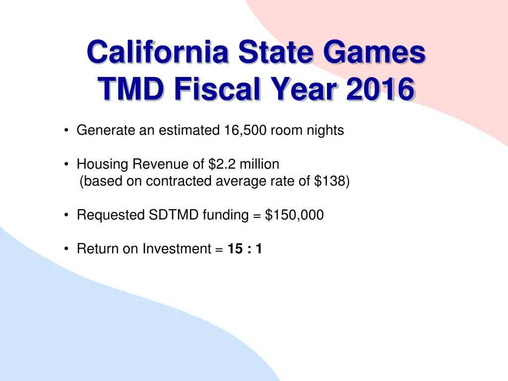 california state games tmd fiscal year 2016