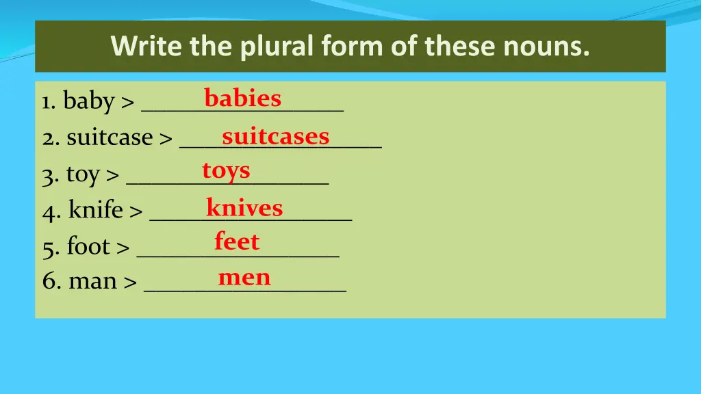 write the plural form of these nouns