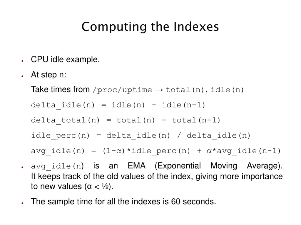 computing the indexes