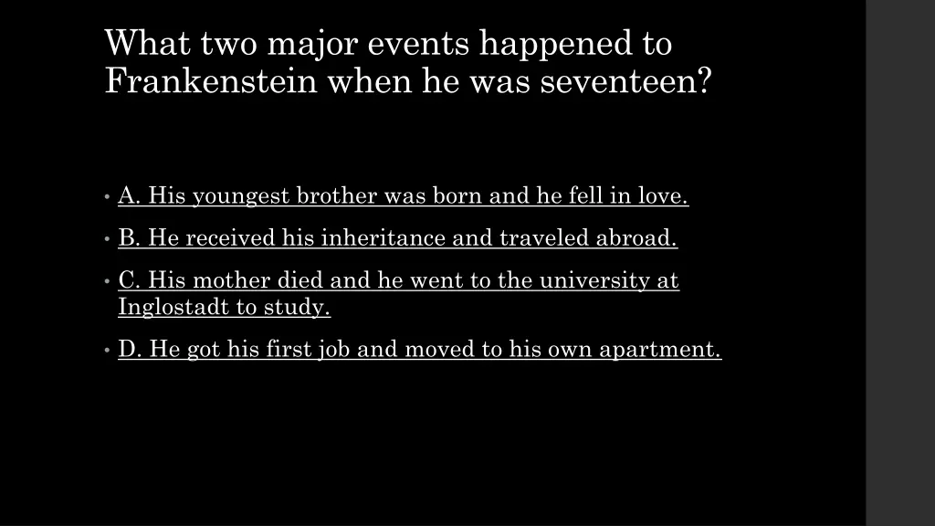 what two major events happened to frankenstein