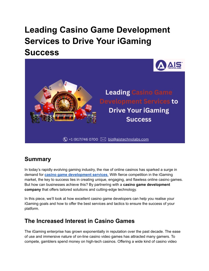 leading casino game development services to drive