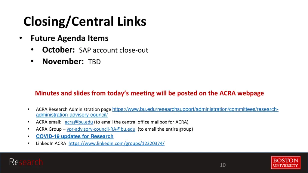 closing central links