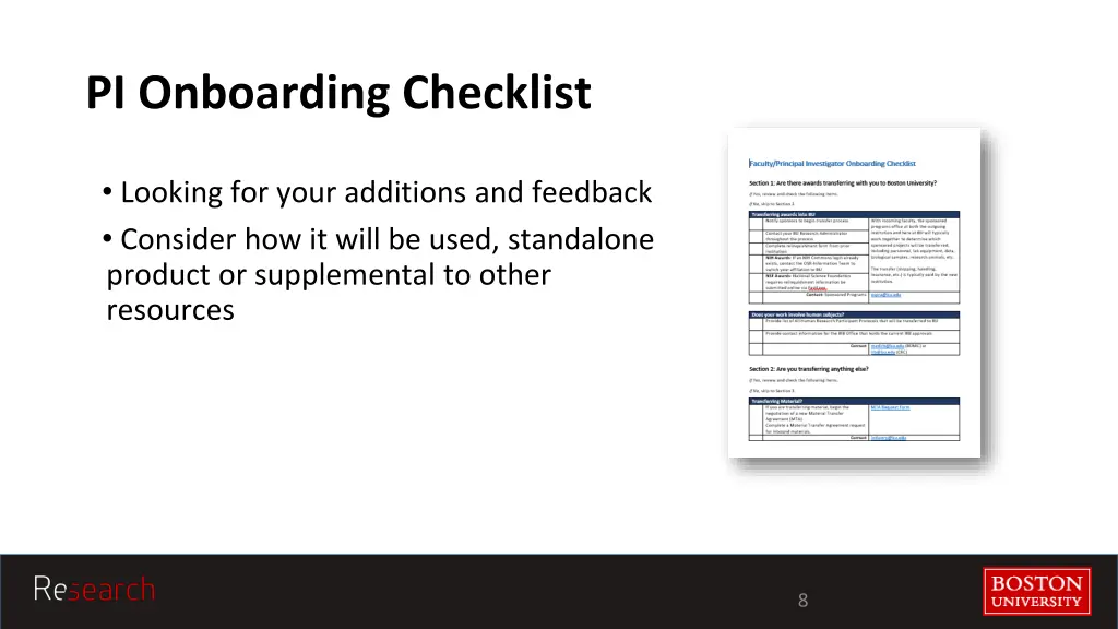 pi onboarding checklist