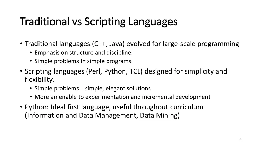 traditional vs scripting languages traditional