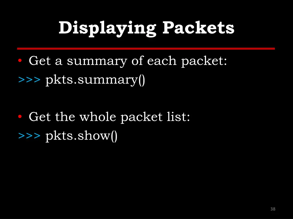 displaying packets