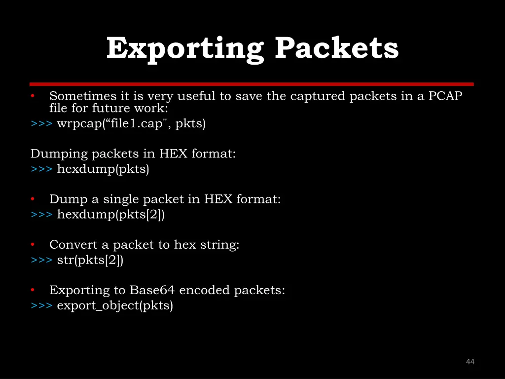 exporting packets