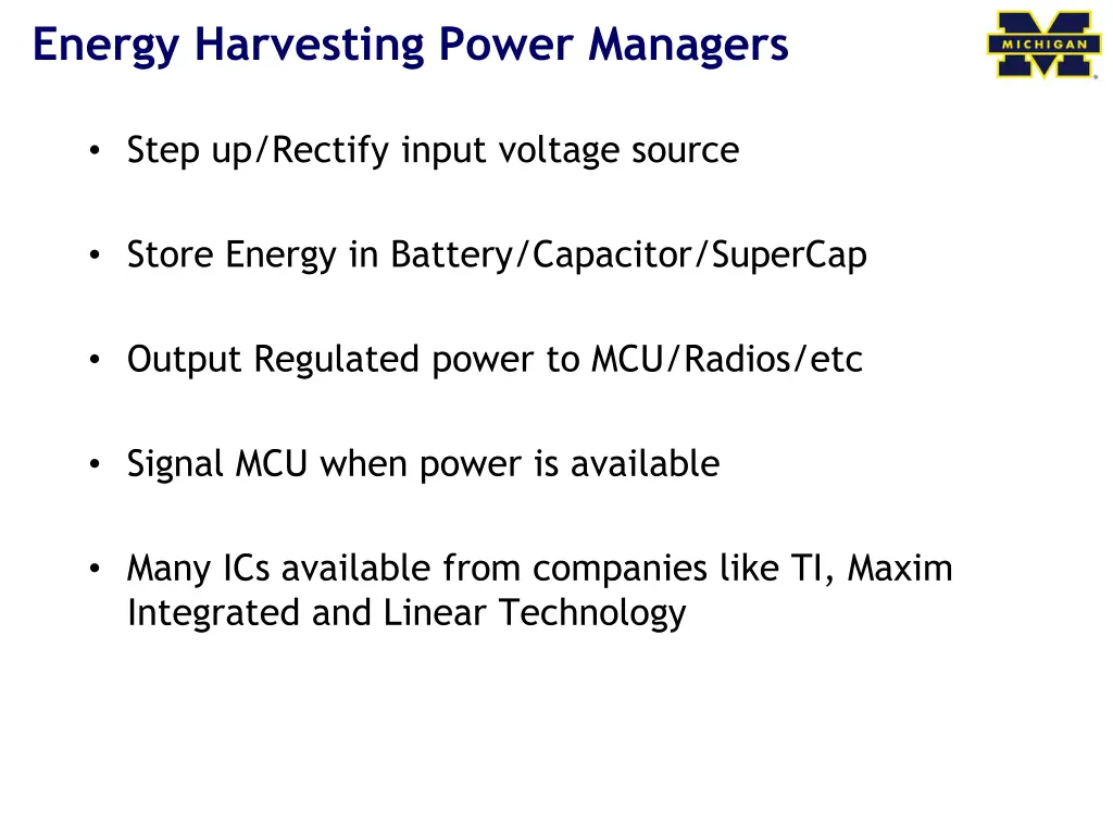 energy harvesting power managers