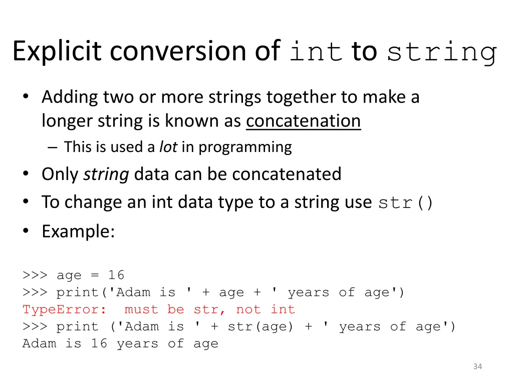 explicit conversion of int to string