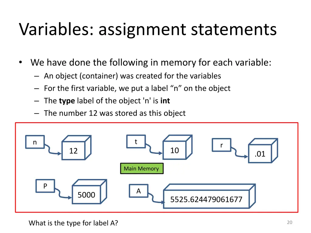 variables assignment statements 1