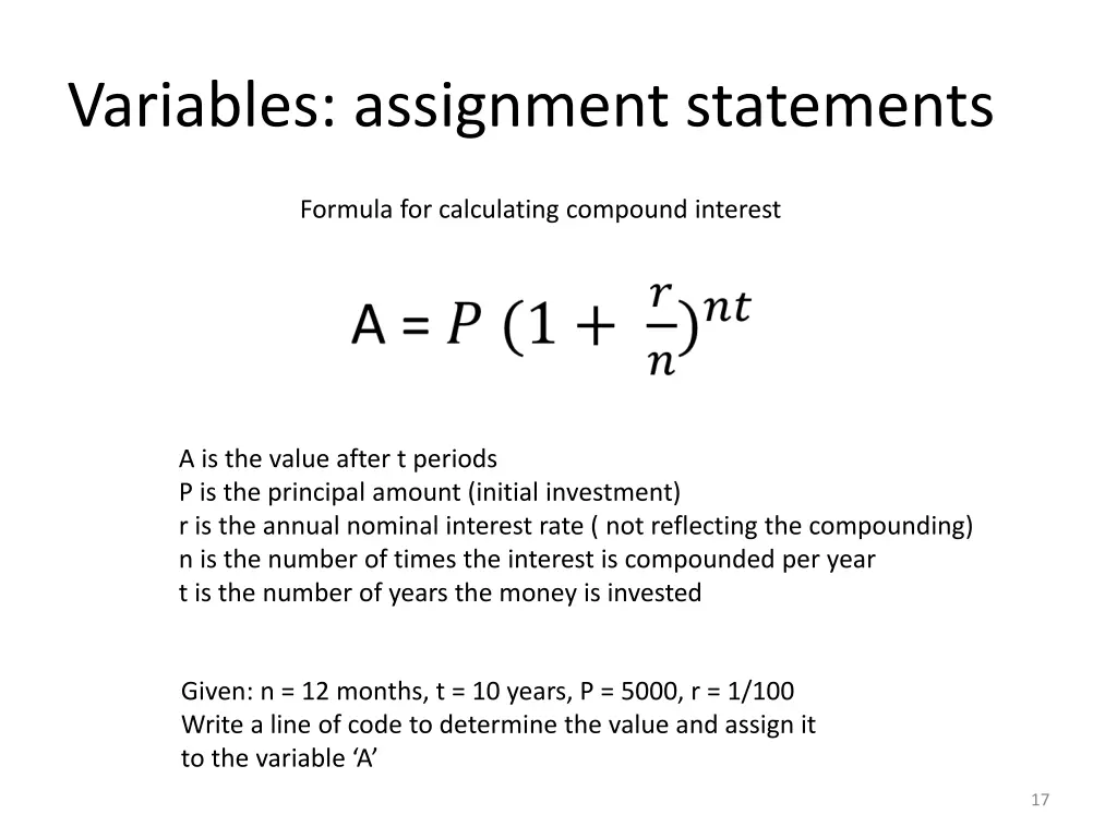 variables assignment statements