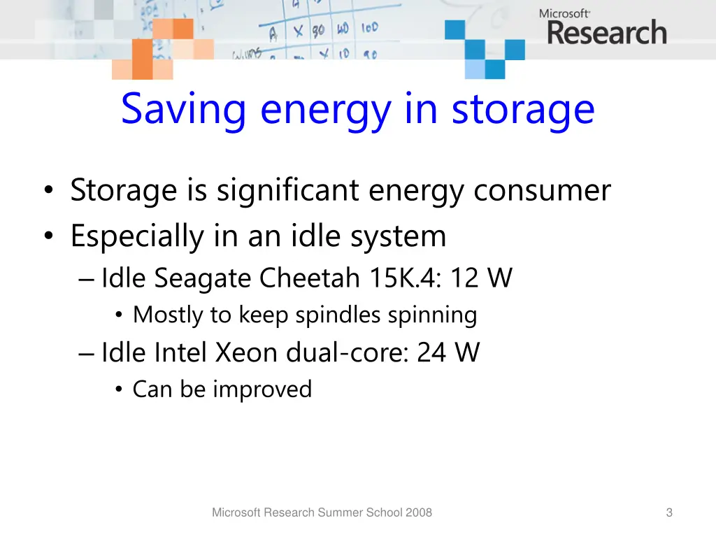 saving energy in storage