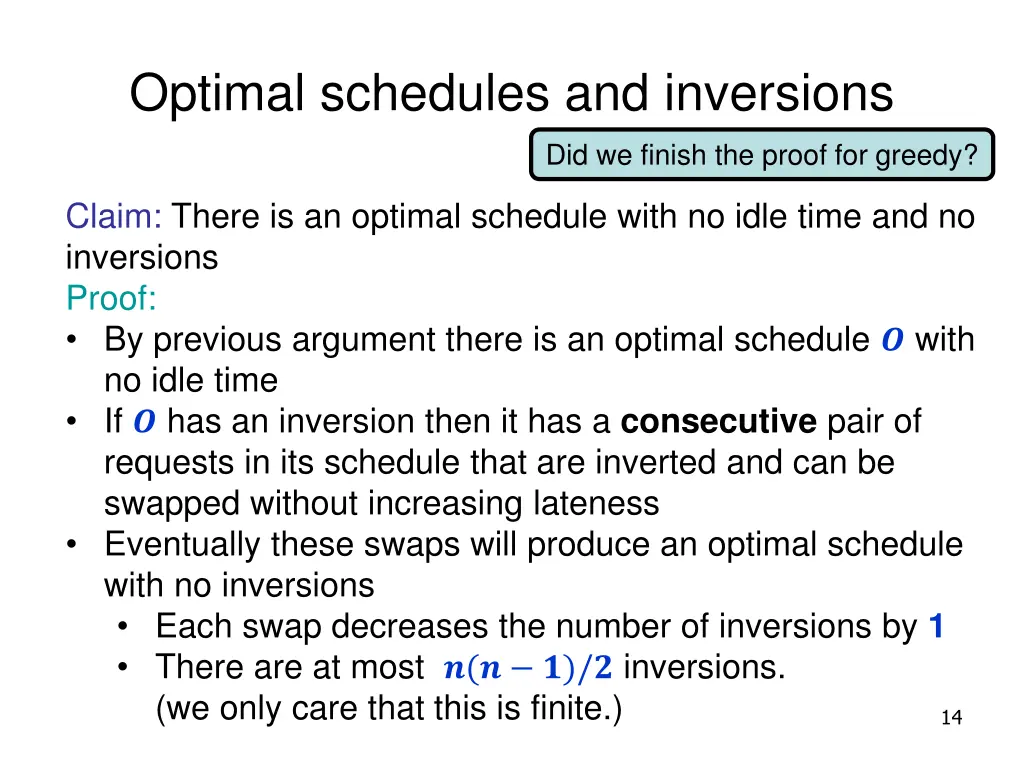 optimal schedules and inversions