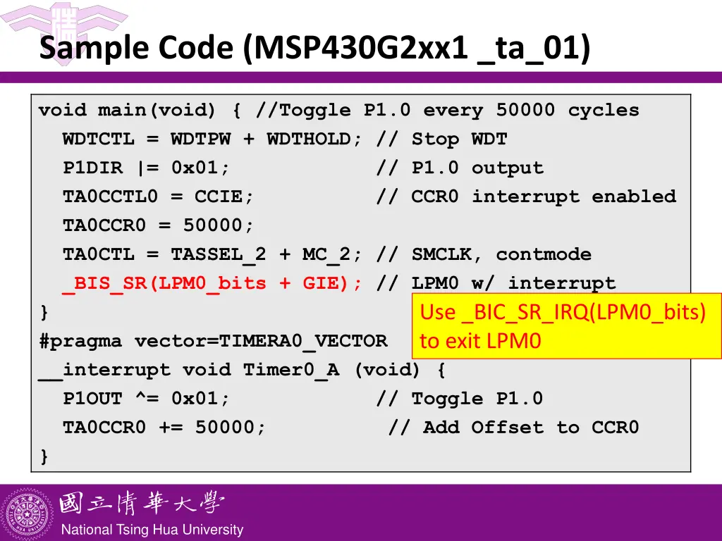 sample code msp430g2xx1 ta 01