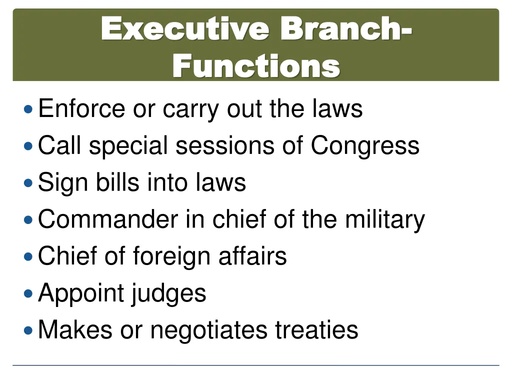 executive branch executive branch functions