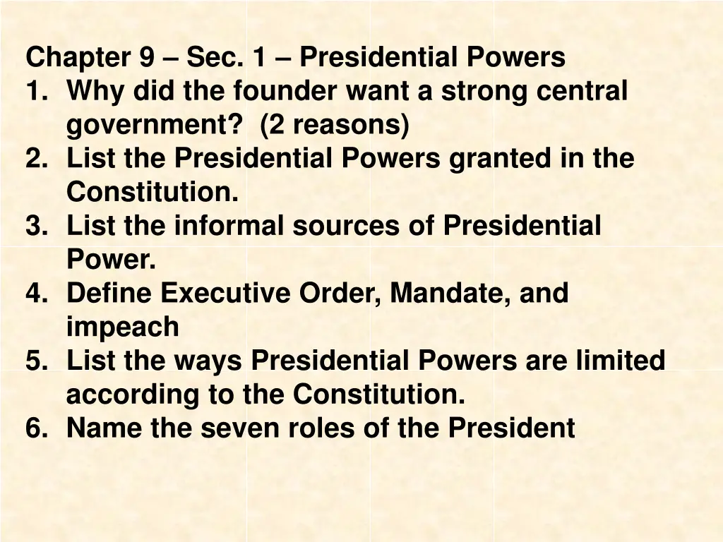 chapter 9 sec 1 presidential powers