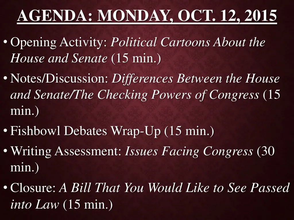 agenda monday oct 12 2015