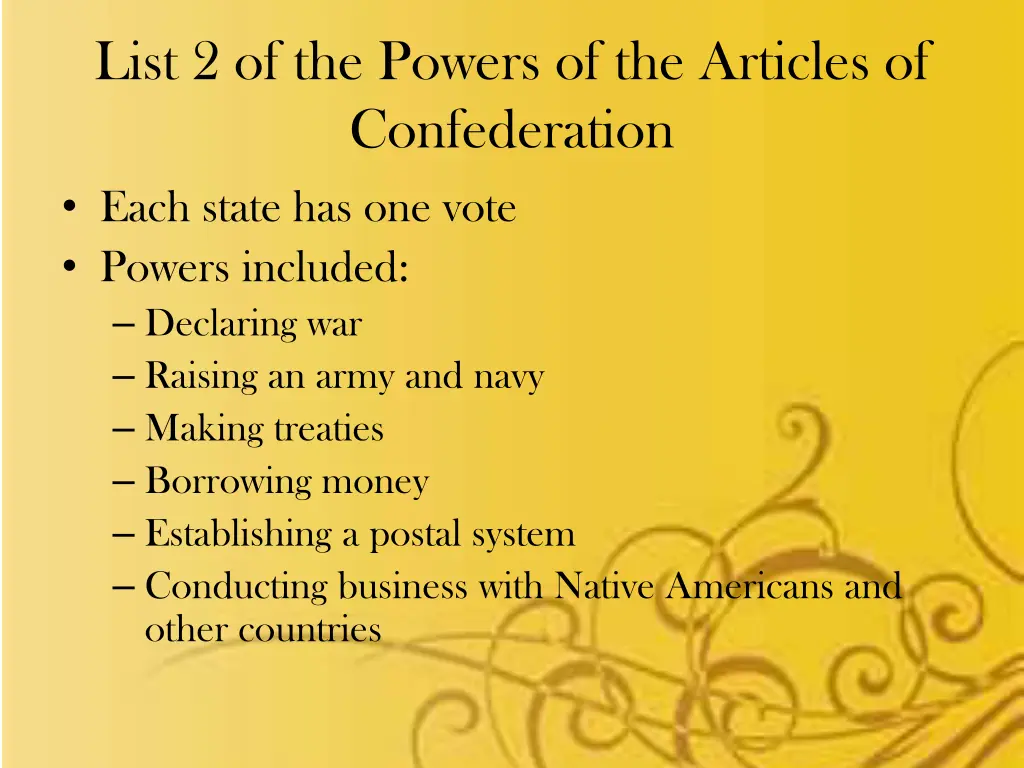 list 2 of the powers of the articles