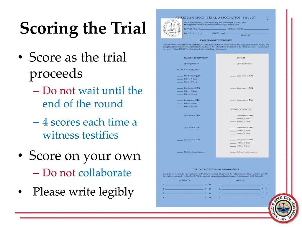 scoring the trial 2