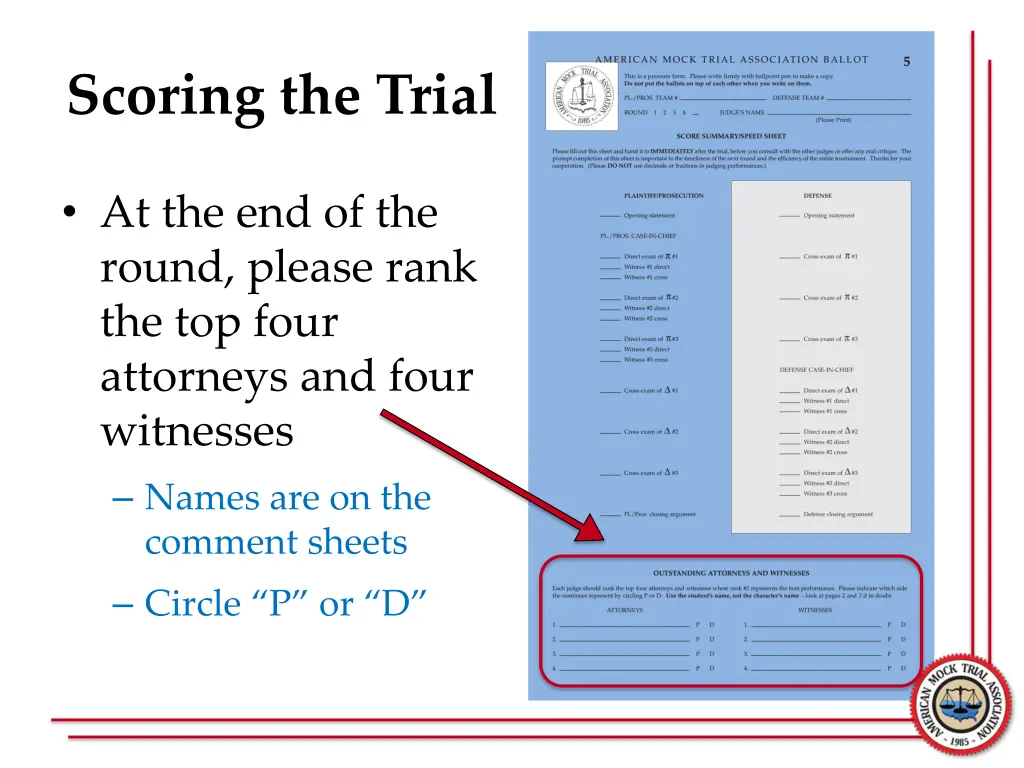 scoring the trial 5