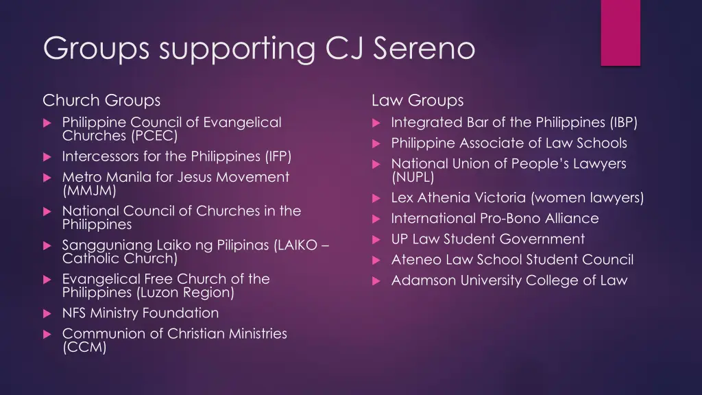 groups supporting cj sereno