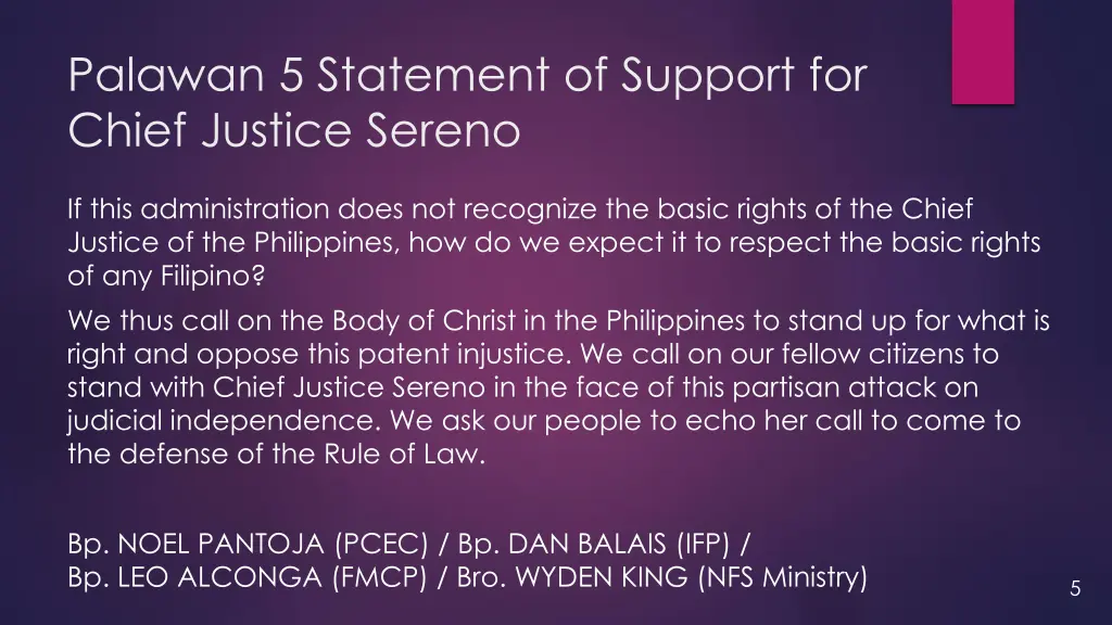 palawan 5 statement of support for chief justice 1