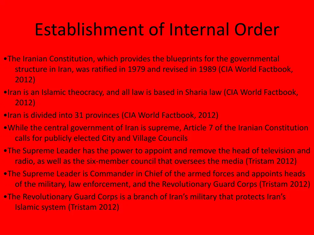 establishment of internal order