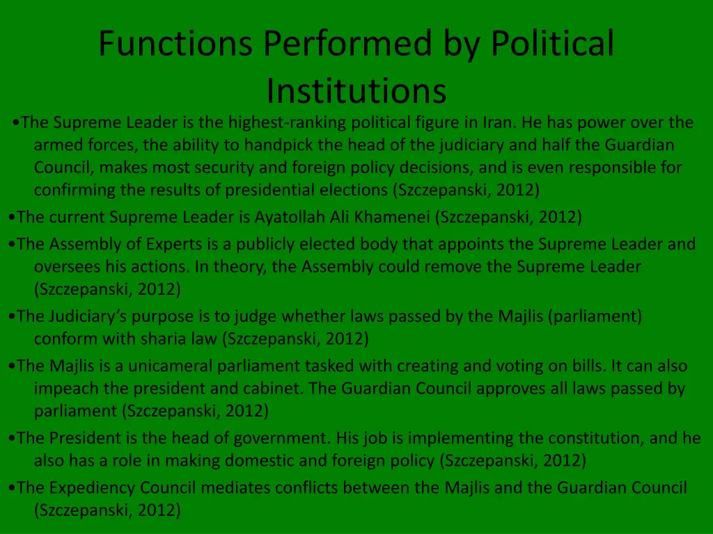 functions performed by political institutions