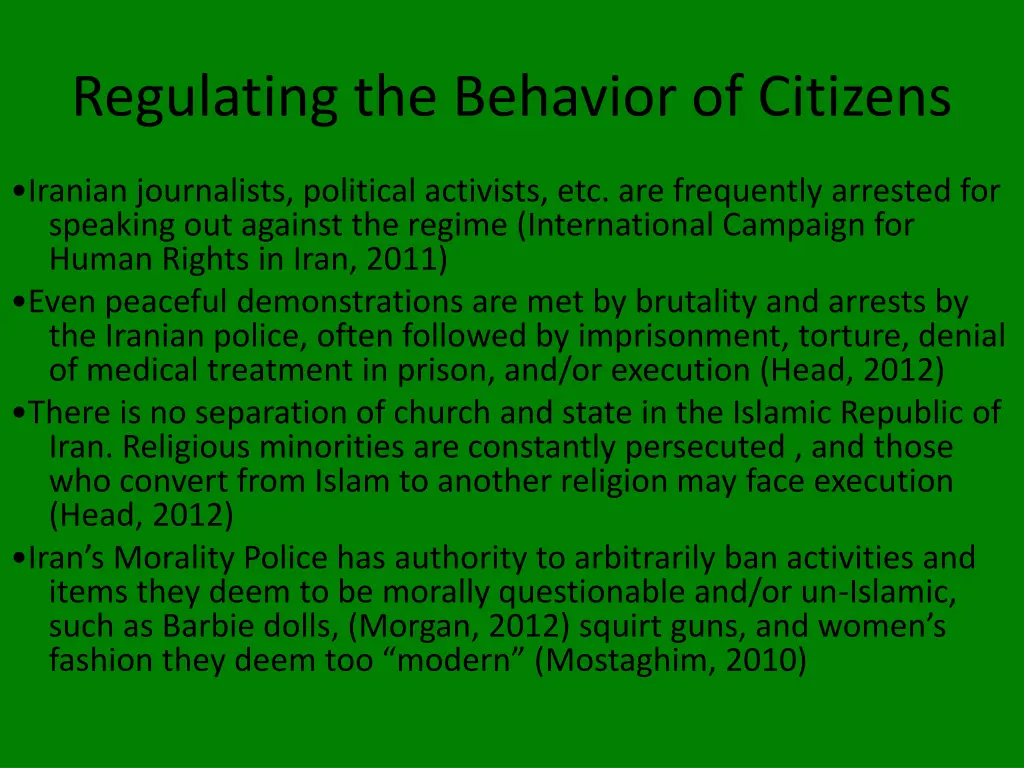 regulating the behavior of citizens