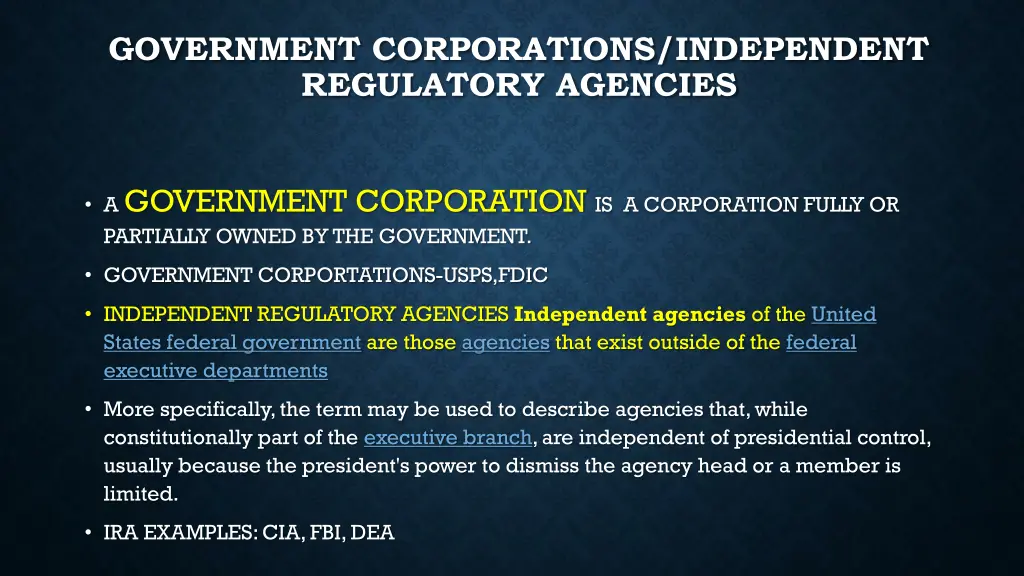 government corporations independent regulatory