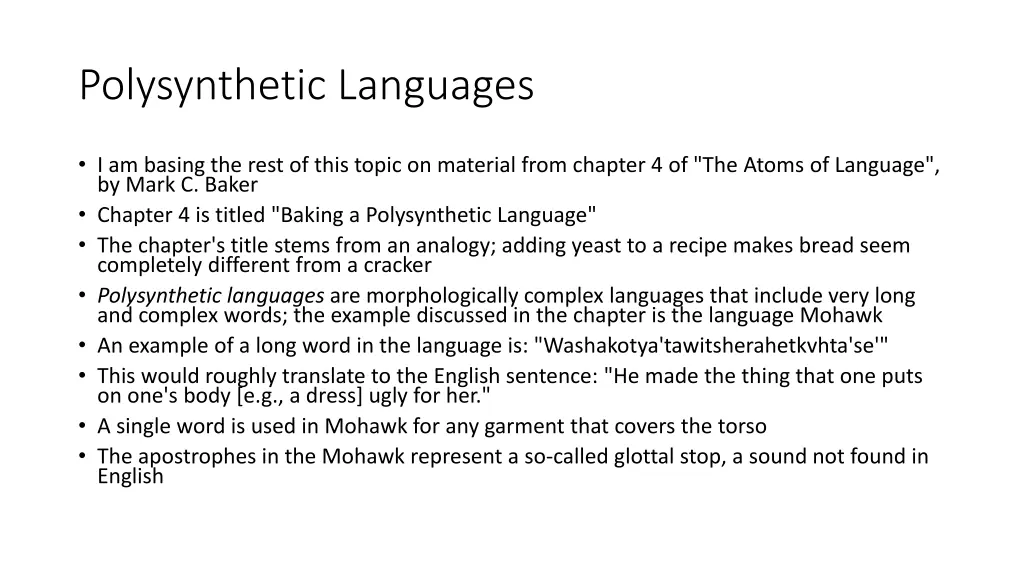 polysynthetic languages